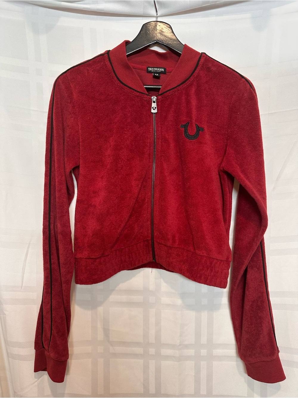 True Religion Red Terry Cloth Cropped Track Jacket Bomber
Zip Up Size S